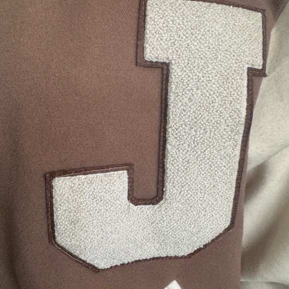 FASHION NOVA Oversized Varsity Jacket Best in Class J Mocha Combo Womens Small - Picture 5 of 17